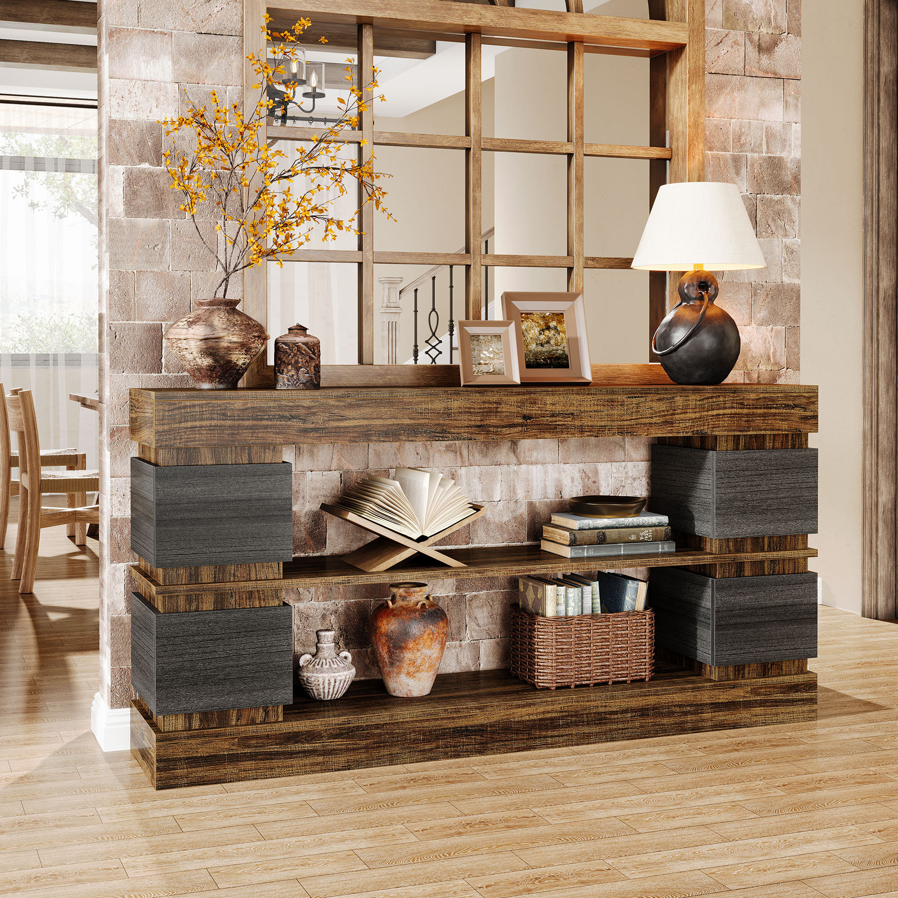 Millwood Pines 63" Long Console Table with Storage &amp; Reviews | Wayfair